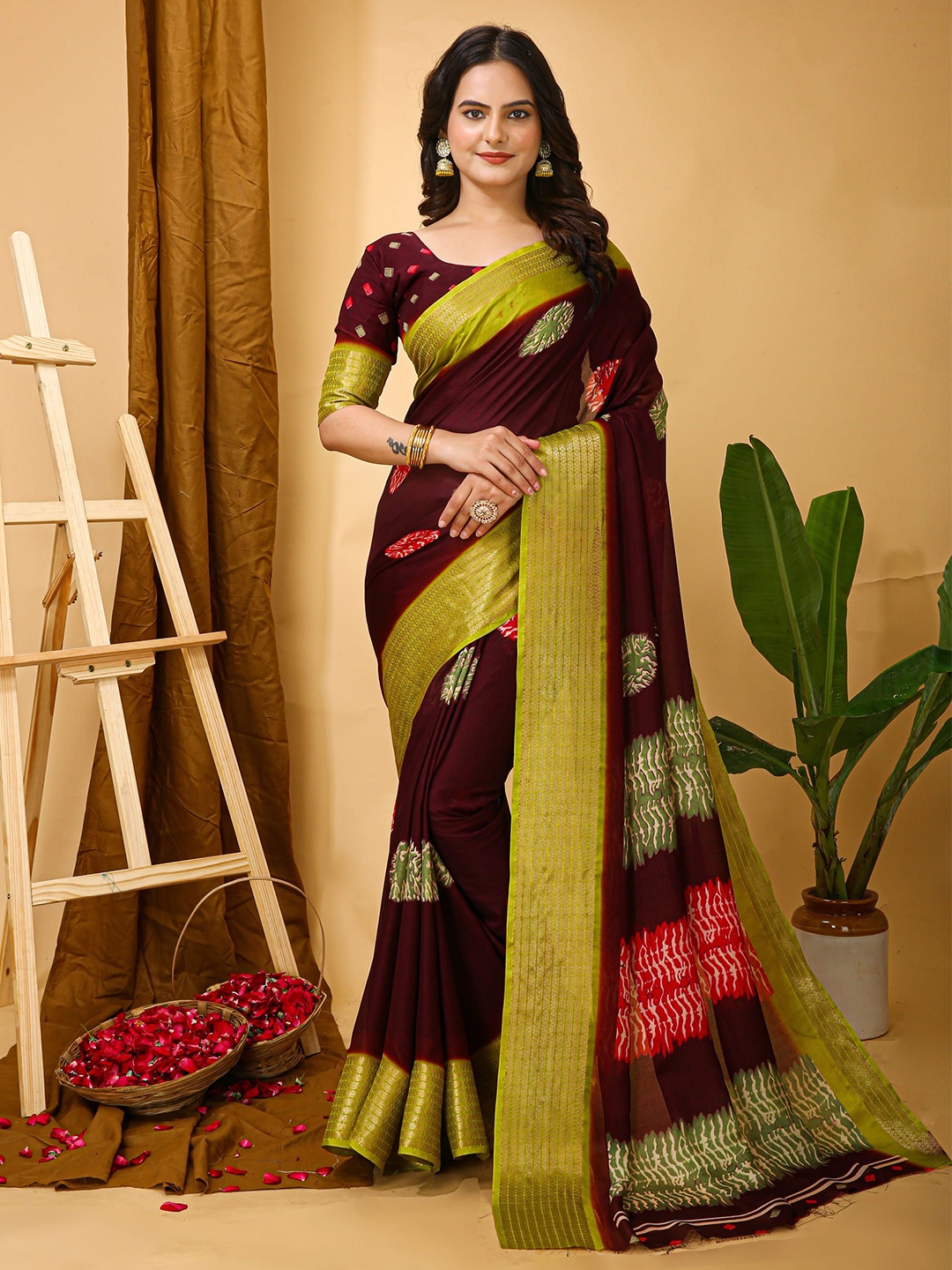 

HERE&NOW Zari Silk Cotton Saree, Maroon