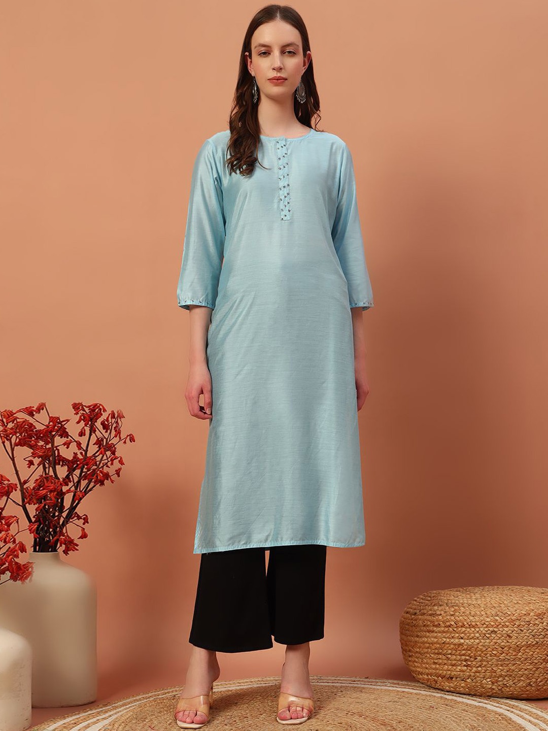 

Rudraaksha Creations Women Thread Work Kurta, Yellow