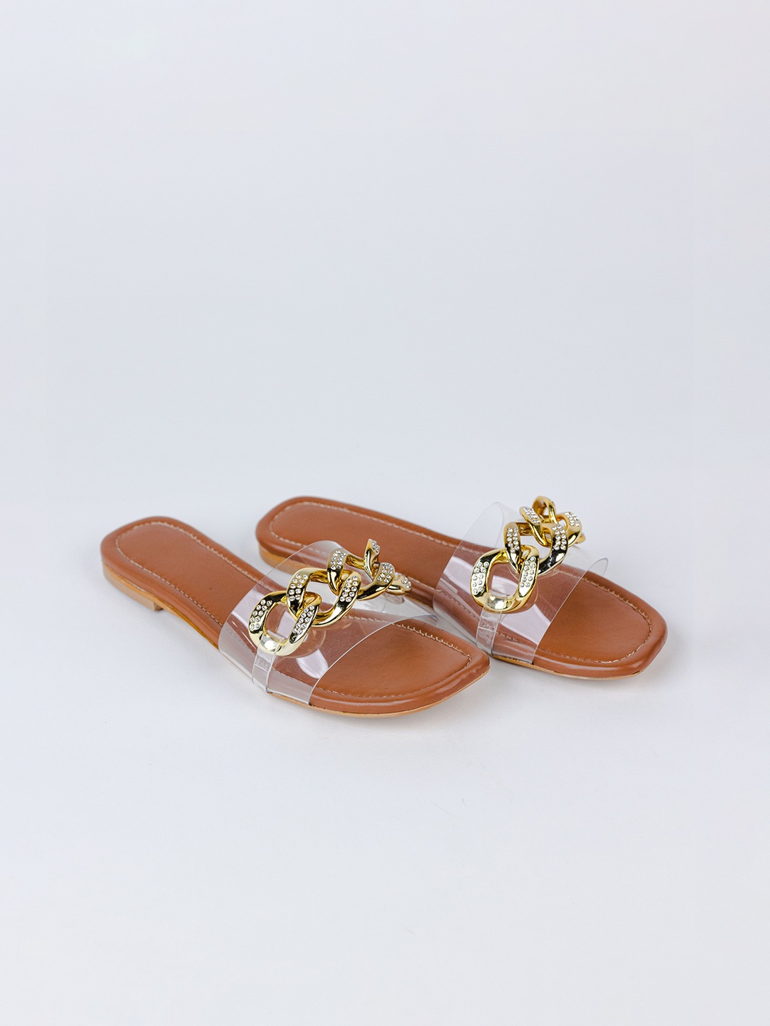 

NELCOZ Women Embellished Open Toe Flats, Brown