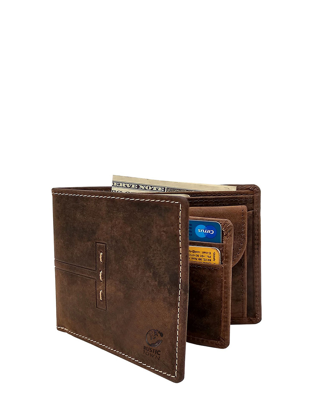 

RUSTIC TOWN Men Leather Two Fold Wallet, Brown