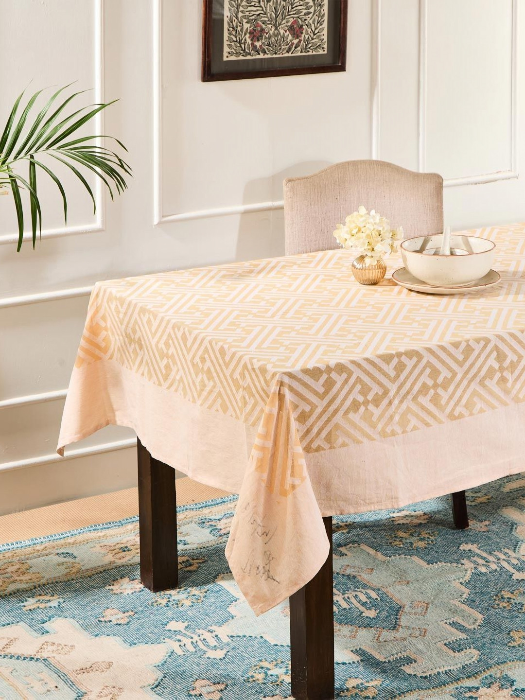 

Fabindia Yellow Geometric Printed Cotton 6-Seater Table Cover