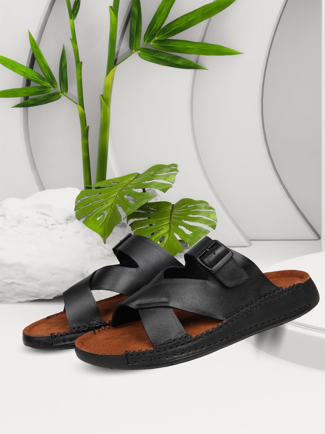 

EZOK Men Leather Comfort Sandals, Black