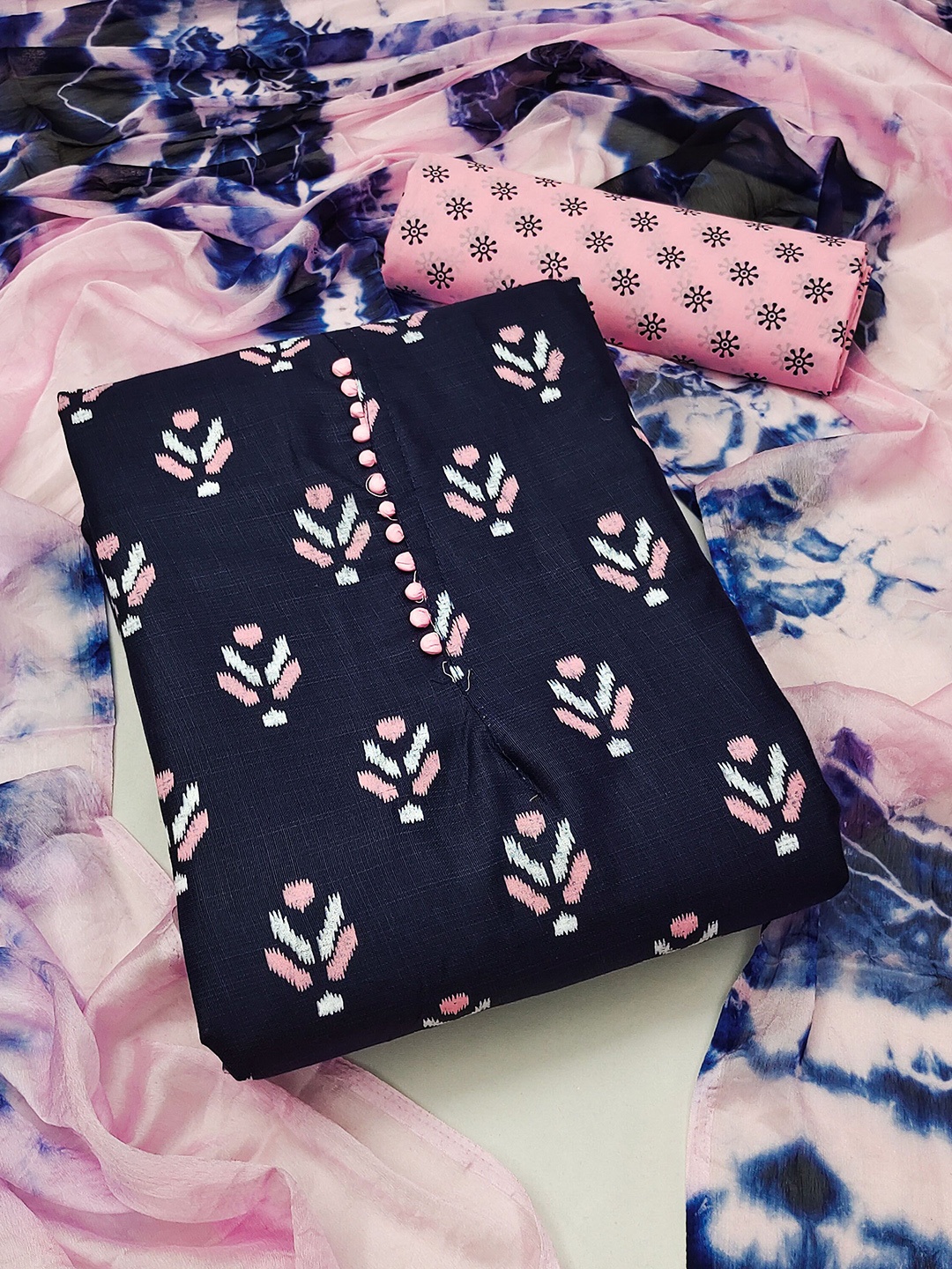 

SHADOW & SAINING Printed Unstitched Dress Material, Blue