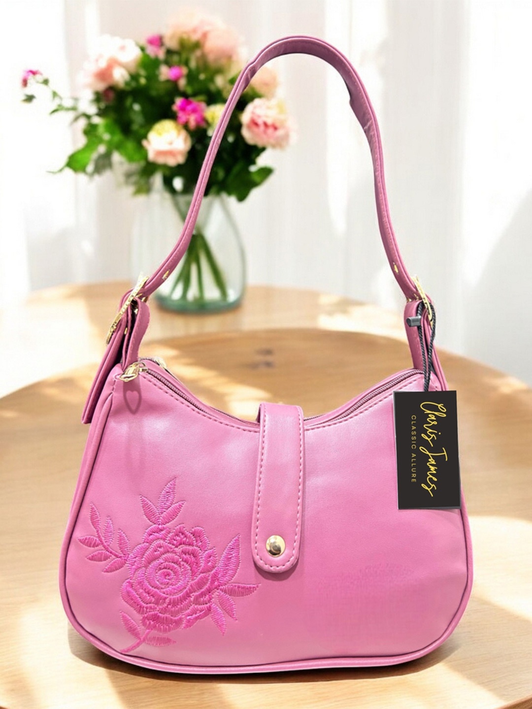 

CLARIS JAMES PU Half Moon Sling Bag, Pink