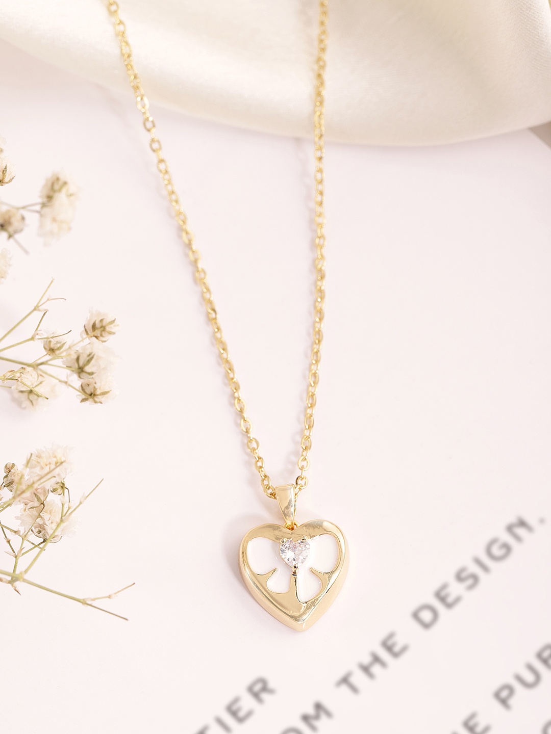 

DressBerry Heart Shaped Stone-Studded Pendants with Chain, Gold