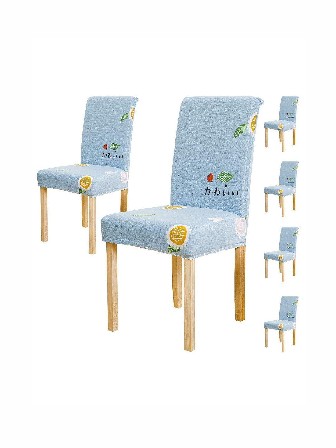 

HOUSE OF QUIRK Set Of 6 Blue Printed Stretchable Washable Short Dining Chair Covers