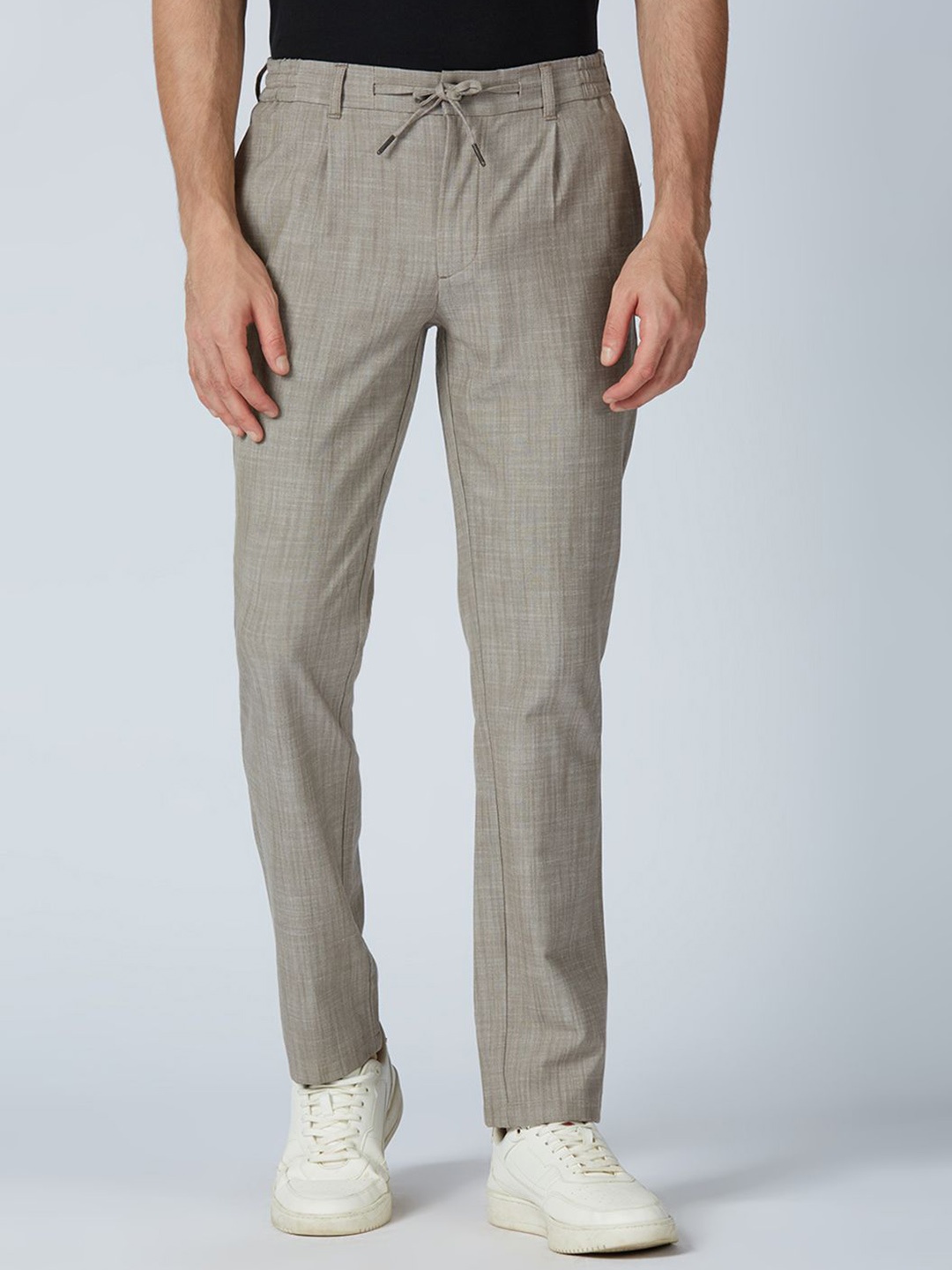 

ONEMILE Men Checked Smart Pleated Trousers, Brown