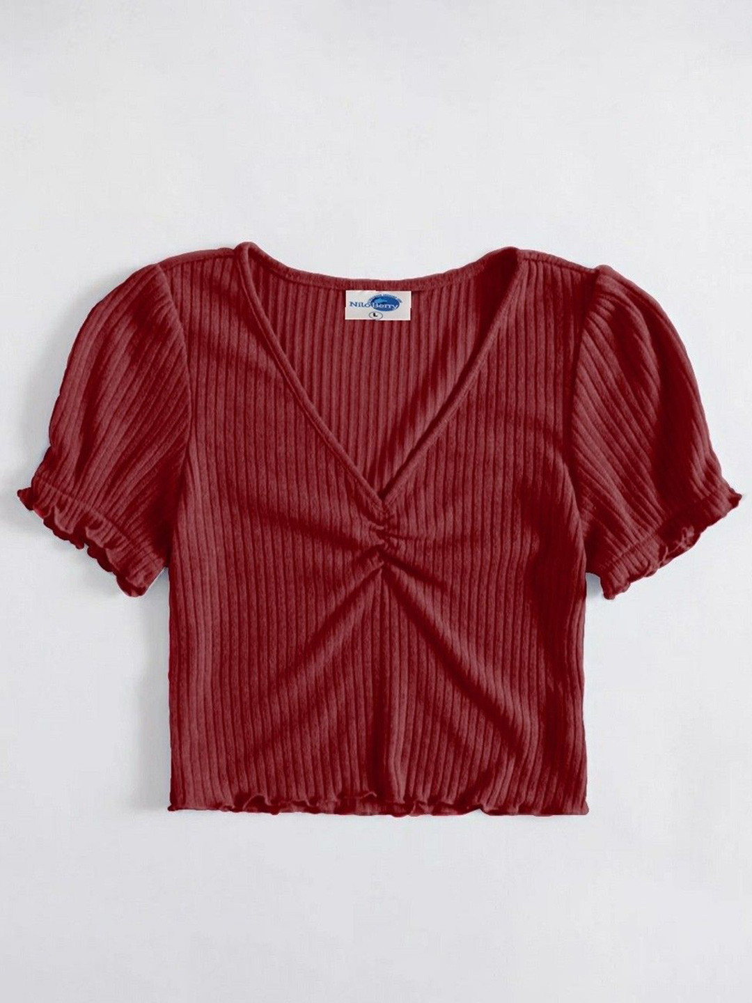 

NiloBerry Striped Crop Top, Maroon