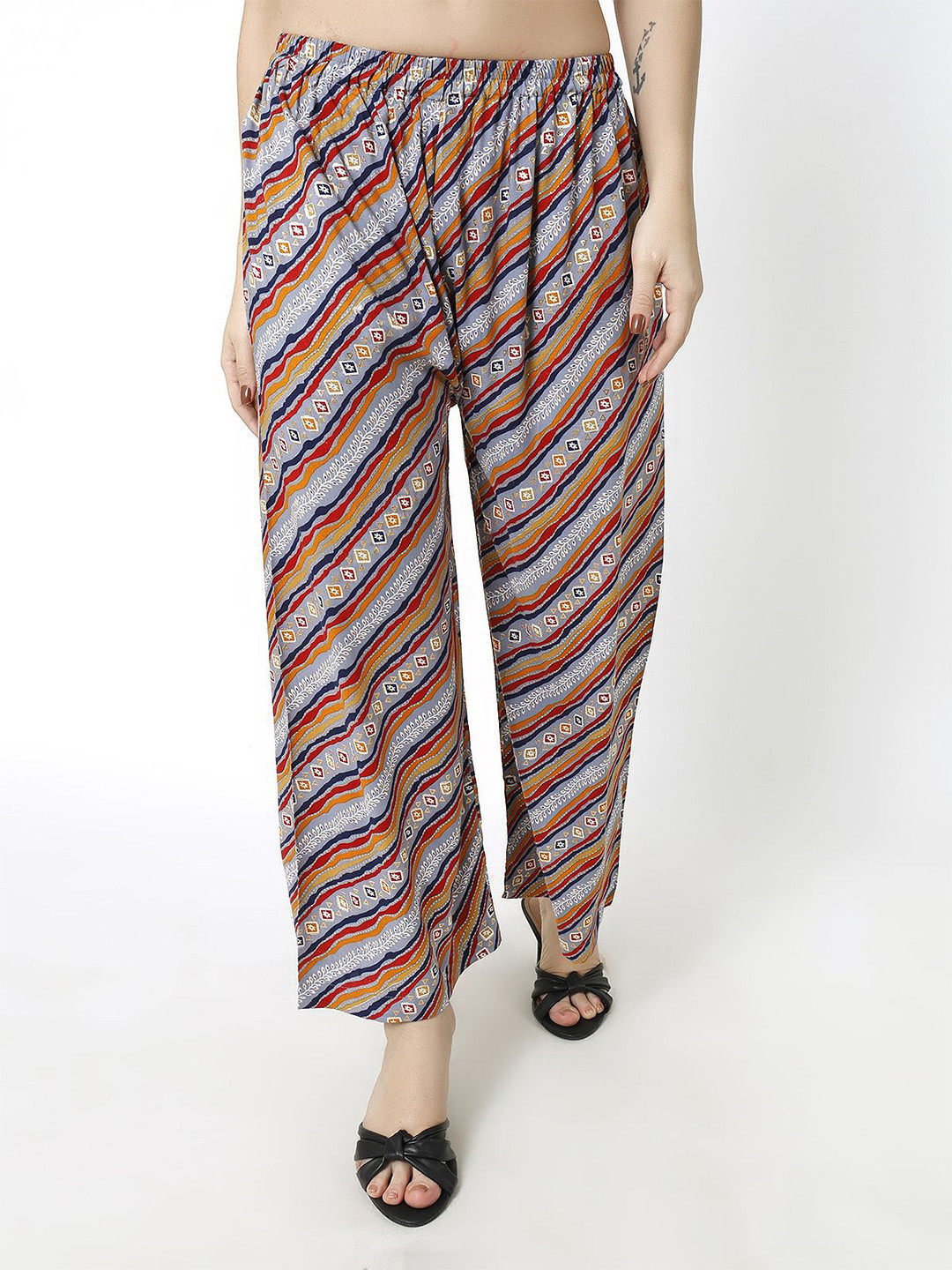 

Trendzmy Women Ethnic Motifs Printed Knitted Palazzos, Grey