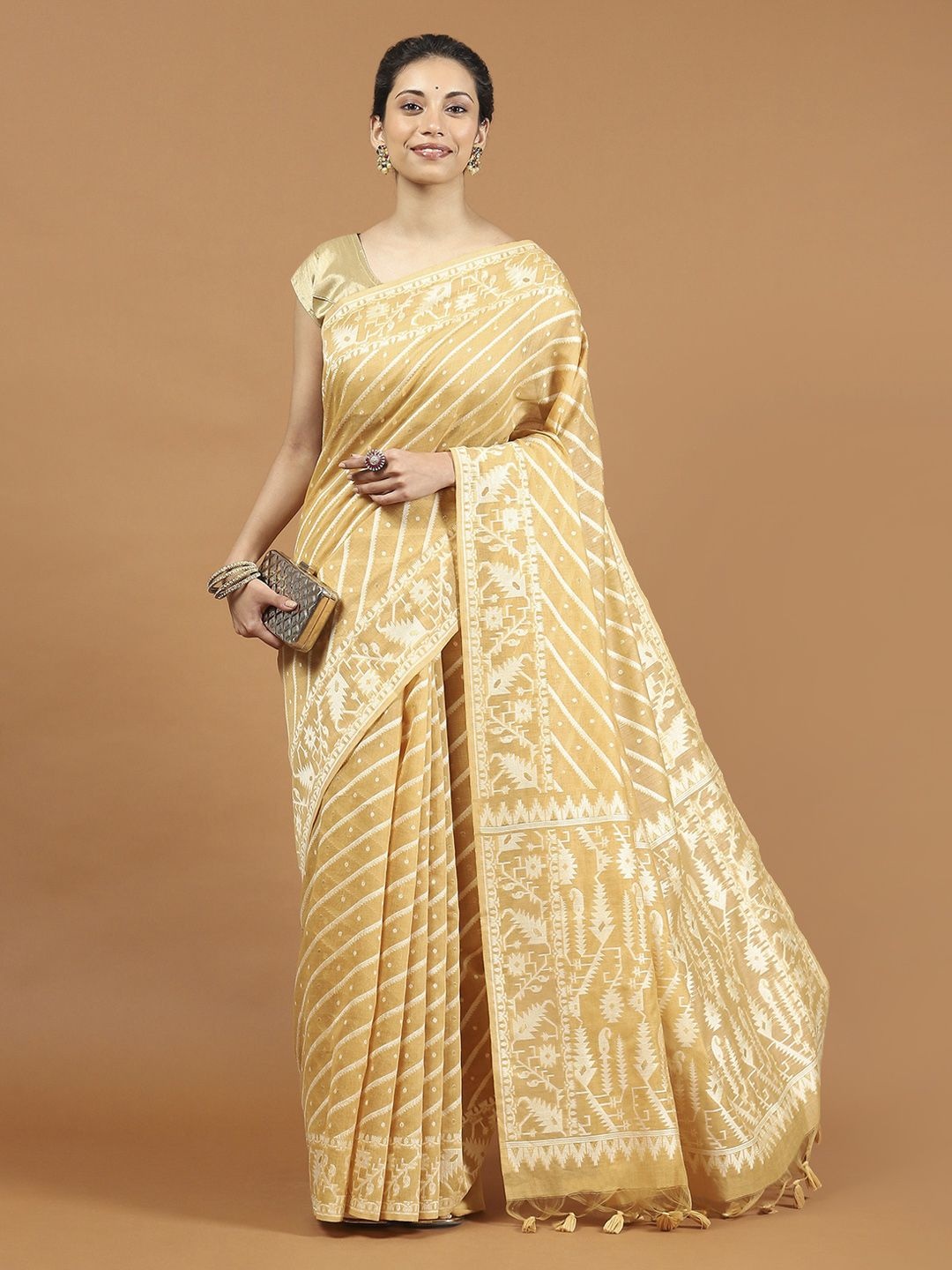 

Meena Bazaar Woven Design Zari Art Silk Saree, Yellow