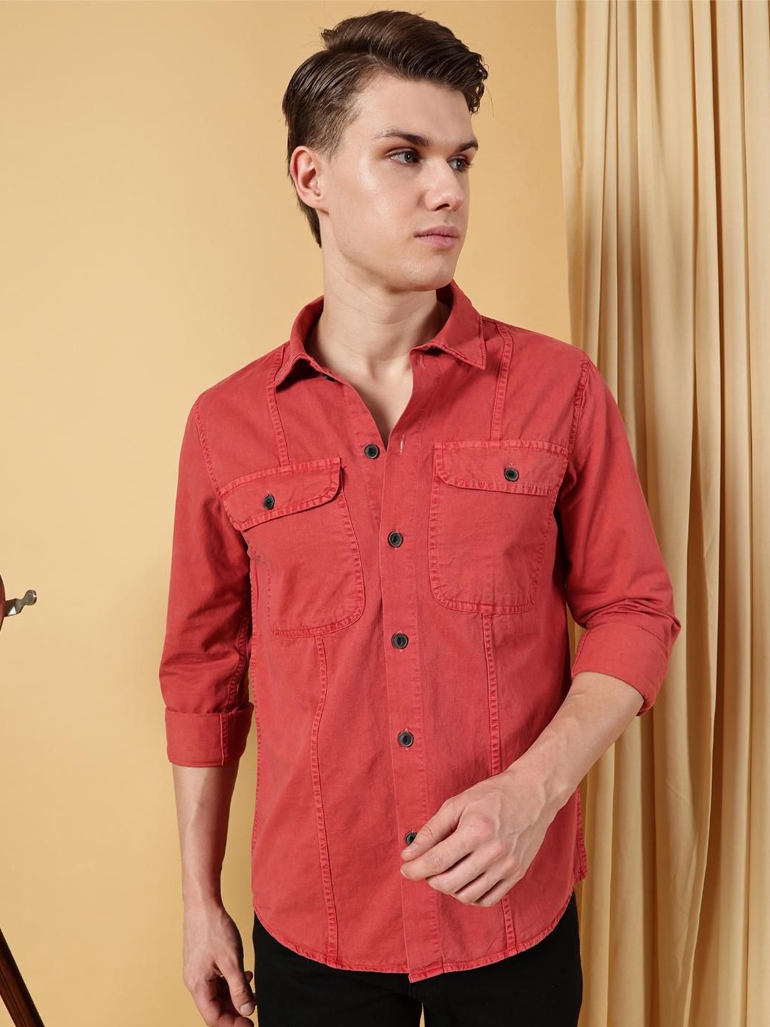 

VALEN CLUB Men Opaque Striped Casual Shirt, Red