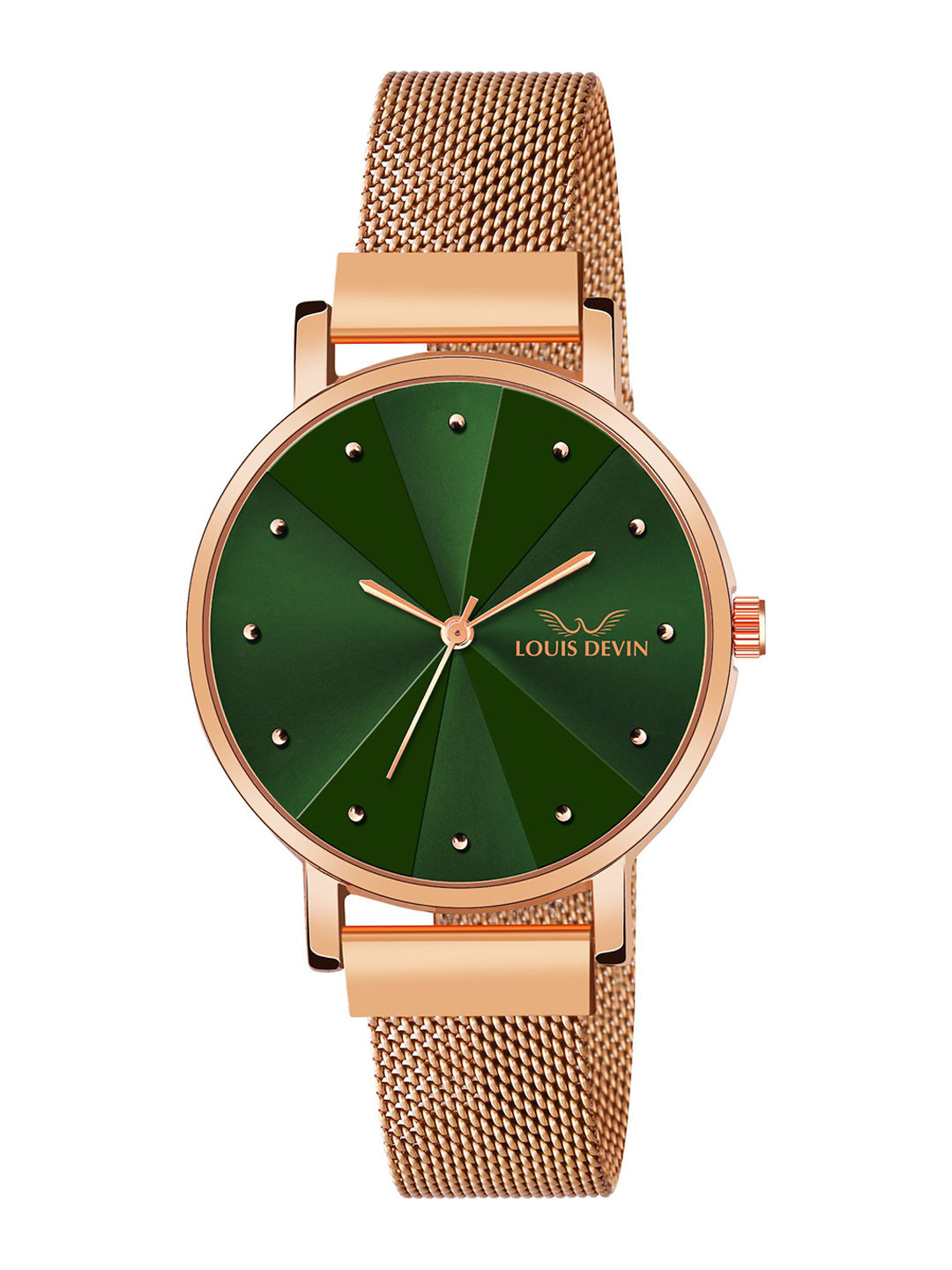 

LOUIS DEVIN Women Brass Dial & Straps Analogue Watch LD-RG173-GRN, Rose gold