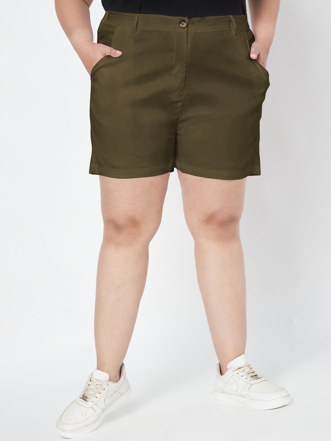 

BRINNS Women Mid-Rise Plus Size Shorts, Olive