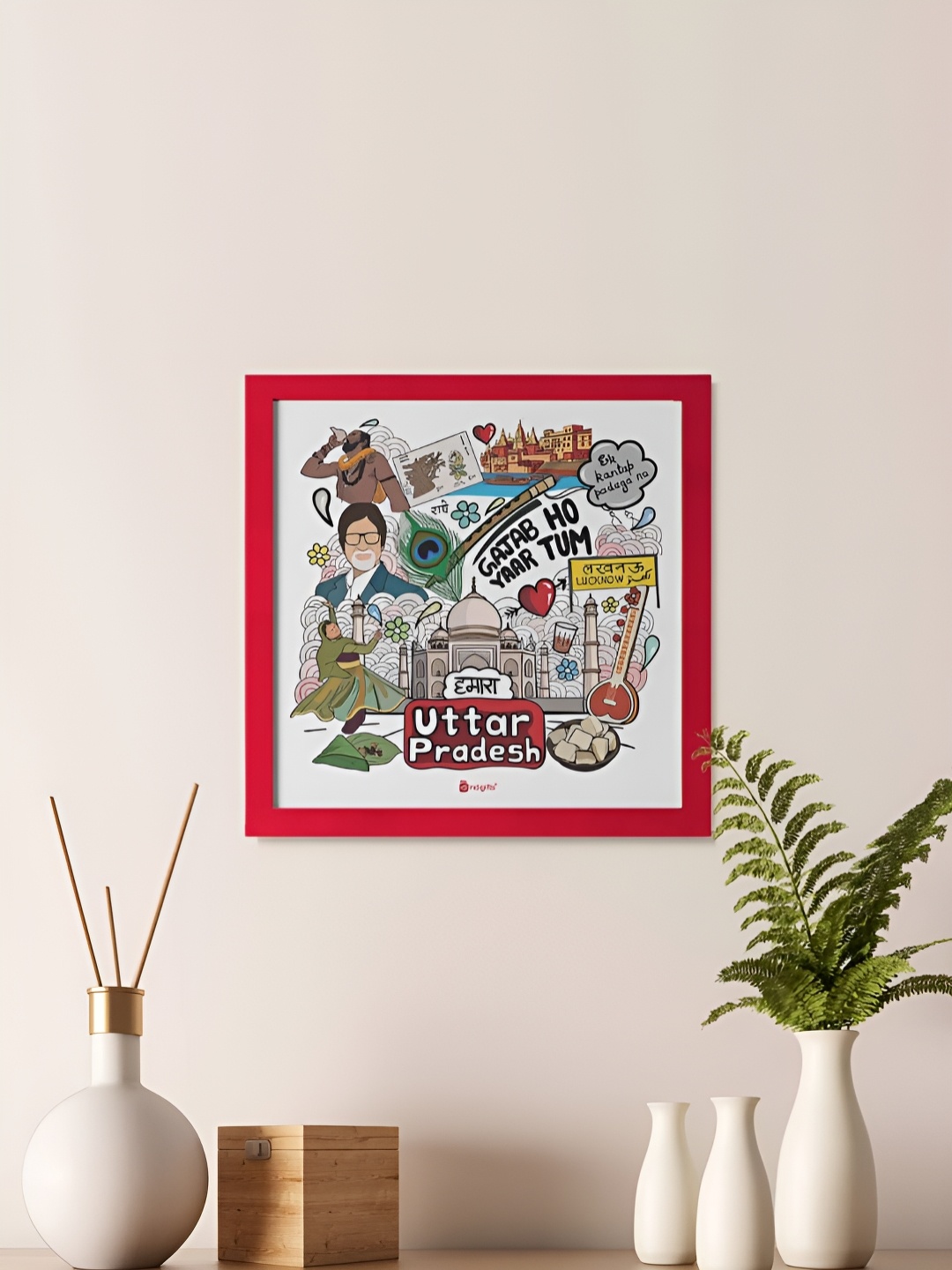 

Indigifts Red & White Uttar Pradesh Theme Wall Art