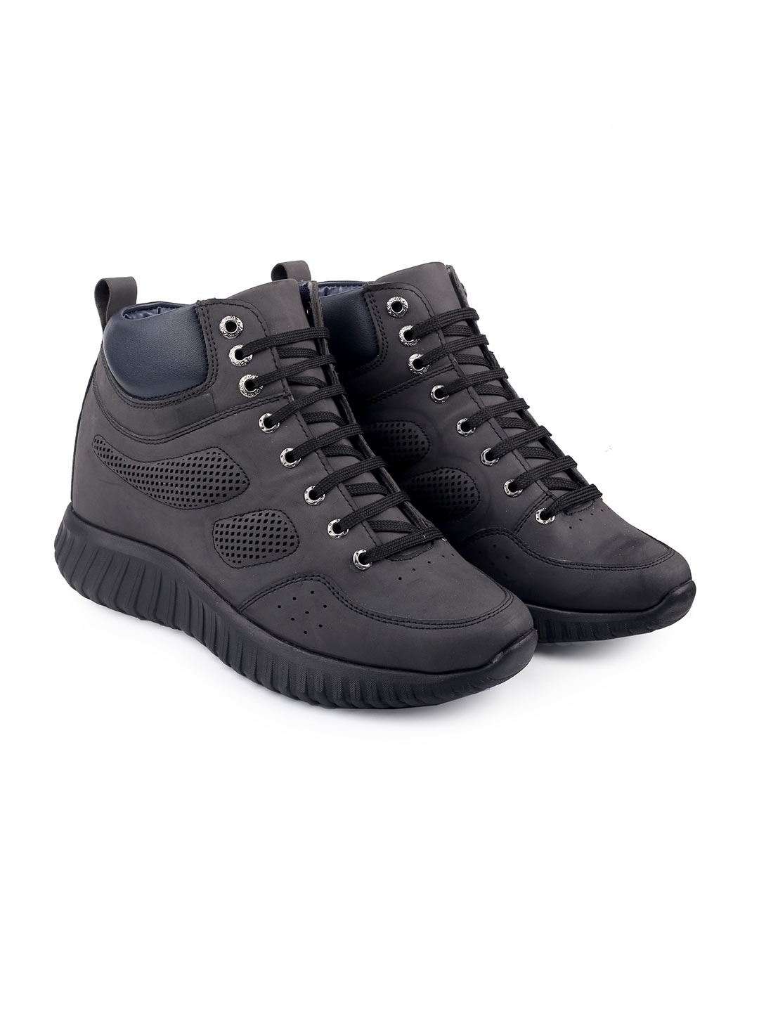 

riffway Men Woven Design Patent Leather Sneakers, Black