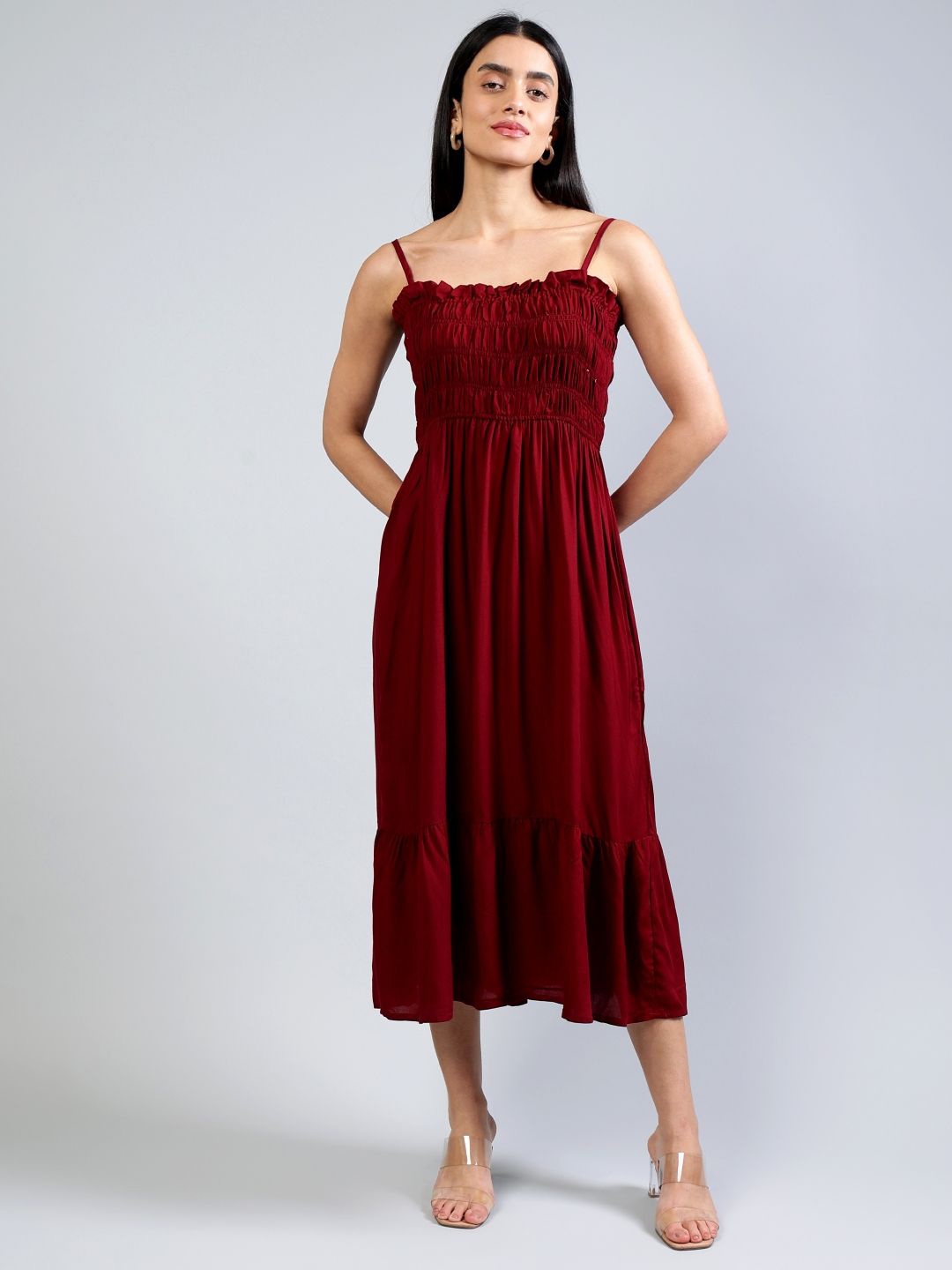 

ENTELLUS Fit & Flare Midi Dress, Maroon