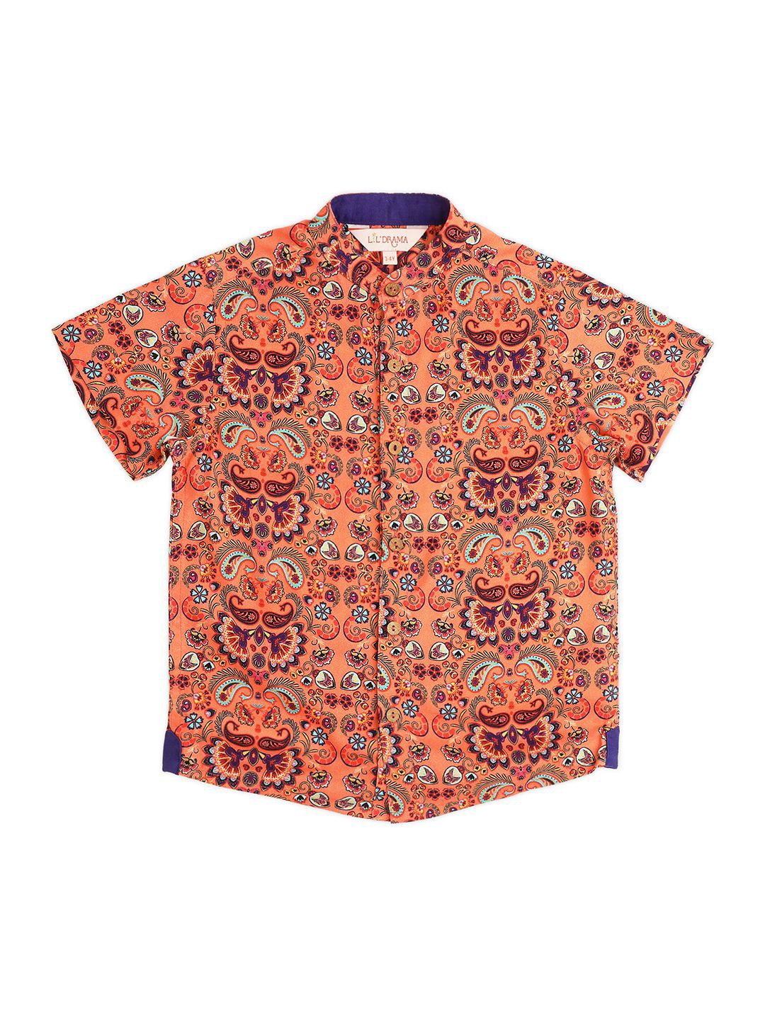 

LIL DRAMA Boys Classic Opaque Printed Casual Shirt, Orange