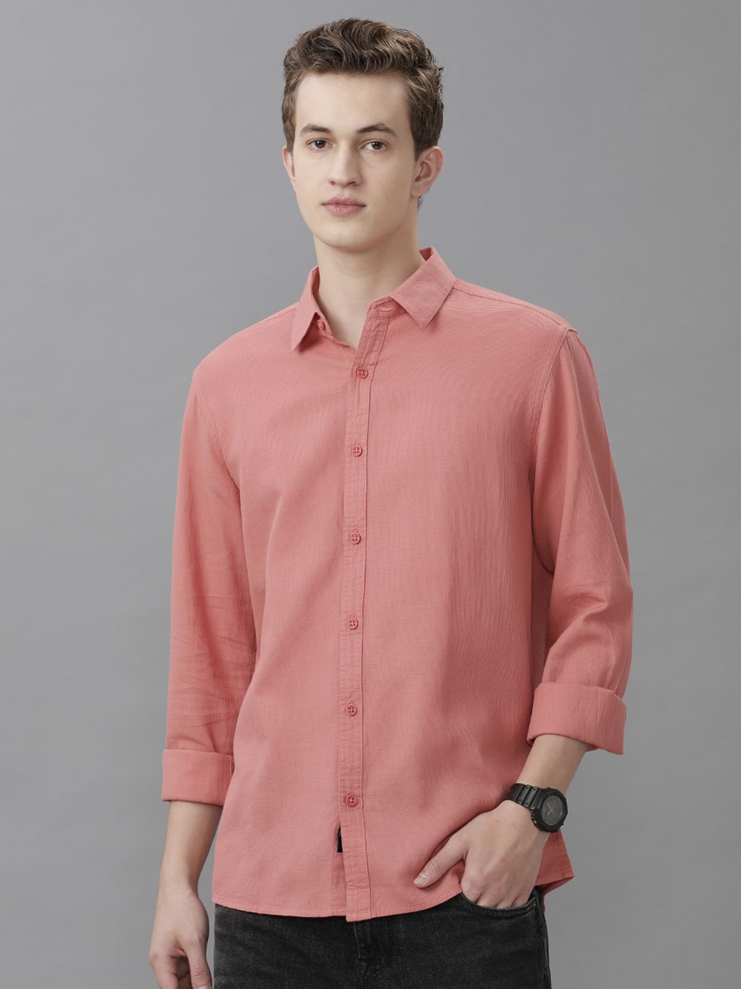 

Voi Jeans Men Slim Fit Opaque Casual Shirt, Pink