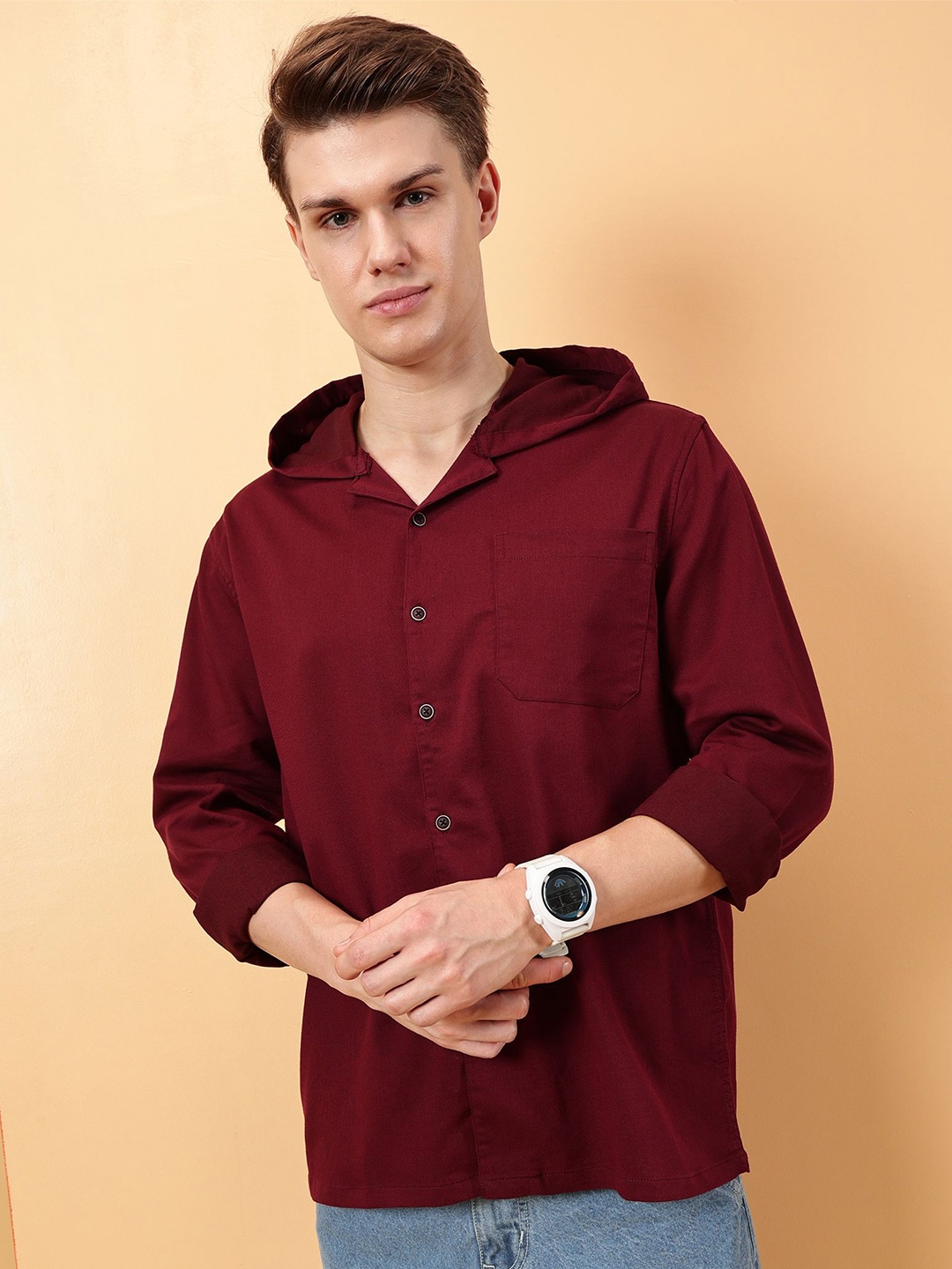

VALEN CLUB Men Opaque Casual Shirt, Maroon