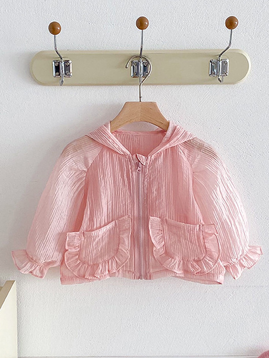 

LULU & SKY Girls Striped Nylon Crop Parka with Patchwork Jacket, Pink