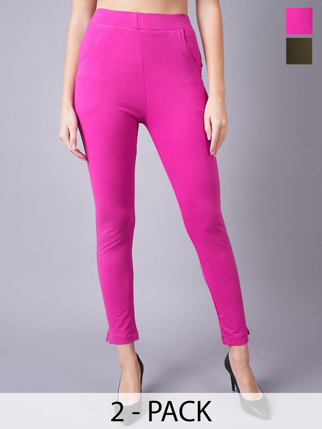 

Valles365 by S.C. Pack Of 2 Cotton Ankle Length Leggings, Magenta