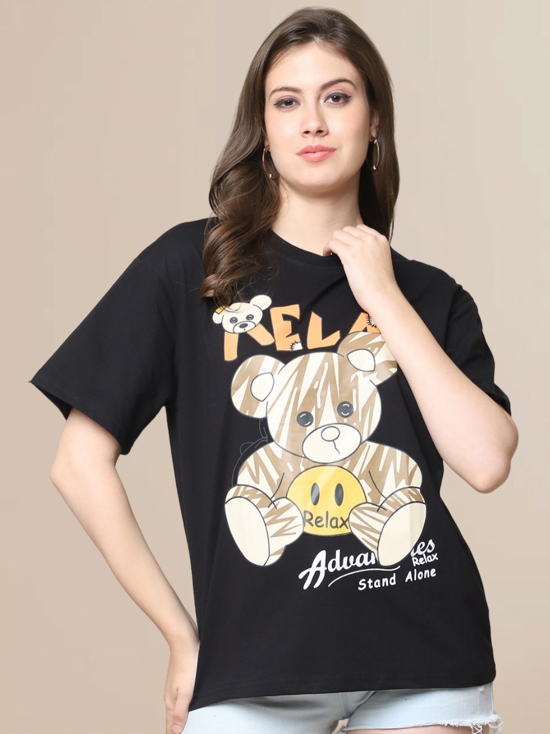 

Dreambe Women Printed T-shirt, Black