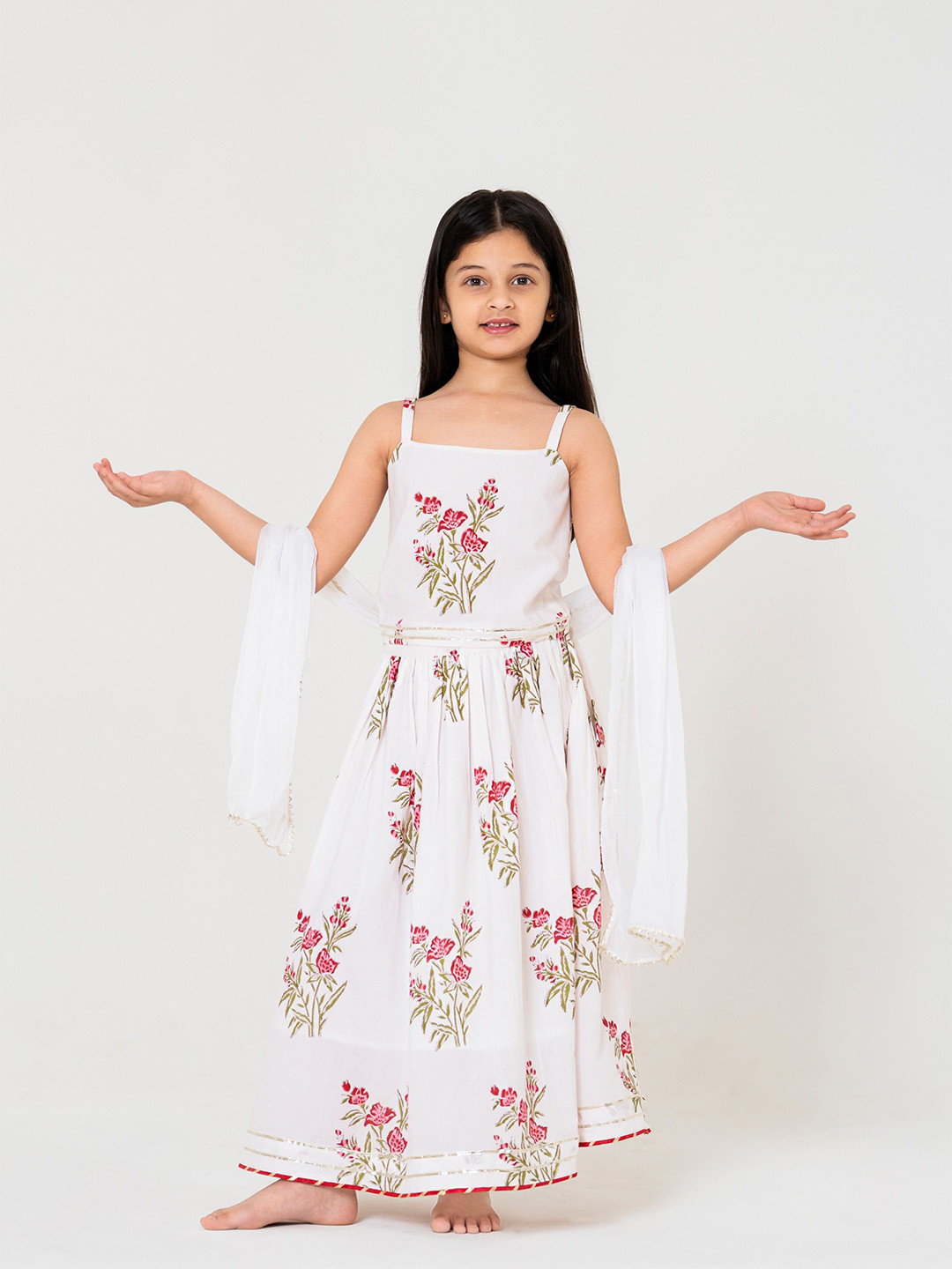 

MUM & DAUGHTER Printed Ready to Wear Lehenga Blouse With Dupatta, White