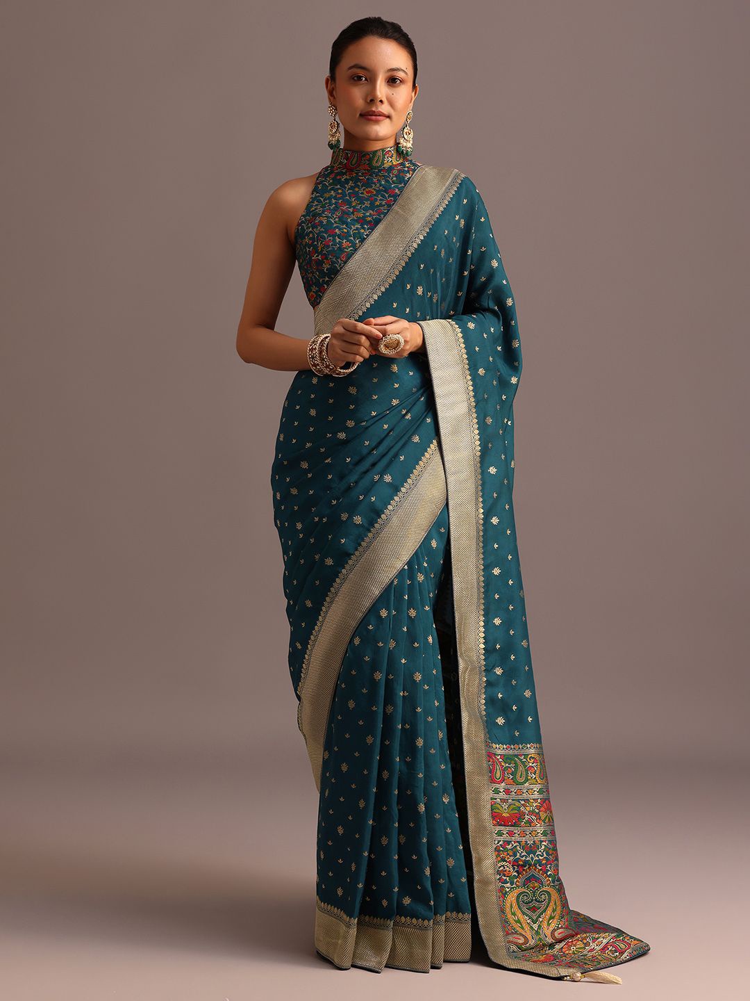 

KALKI Fashion Woven Design Zari Silk Blend Ready To Wear Saree, Blue