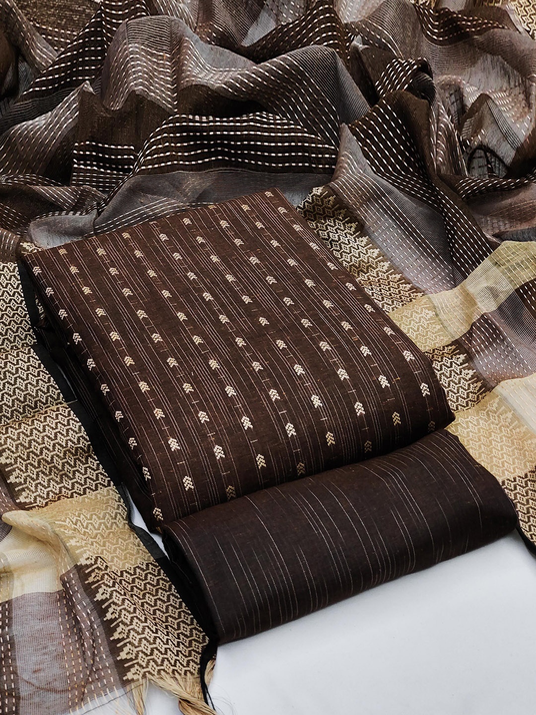 

SHADOW & SAINING Unstitched Dress Material, Brown
