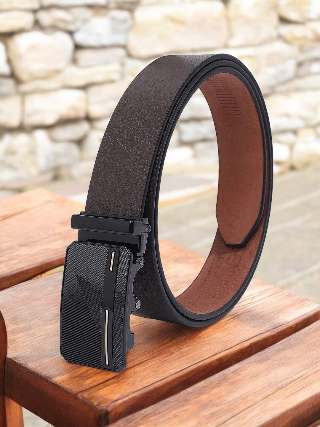 

Metronaut Men Textured Leather Formal Belt, Brown