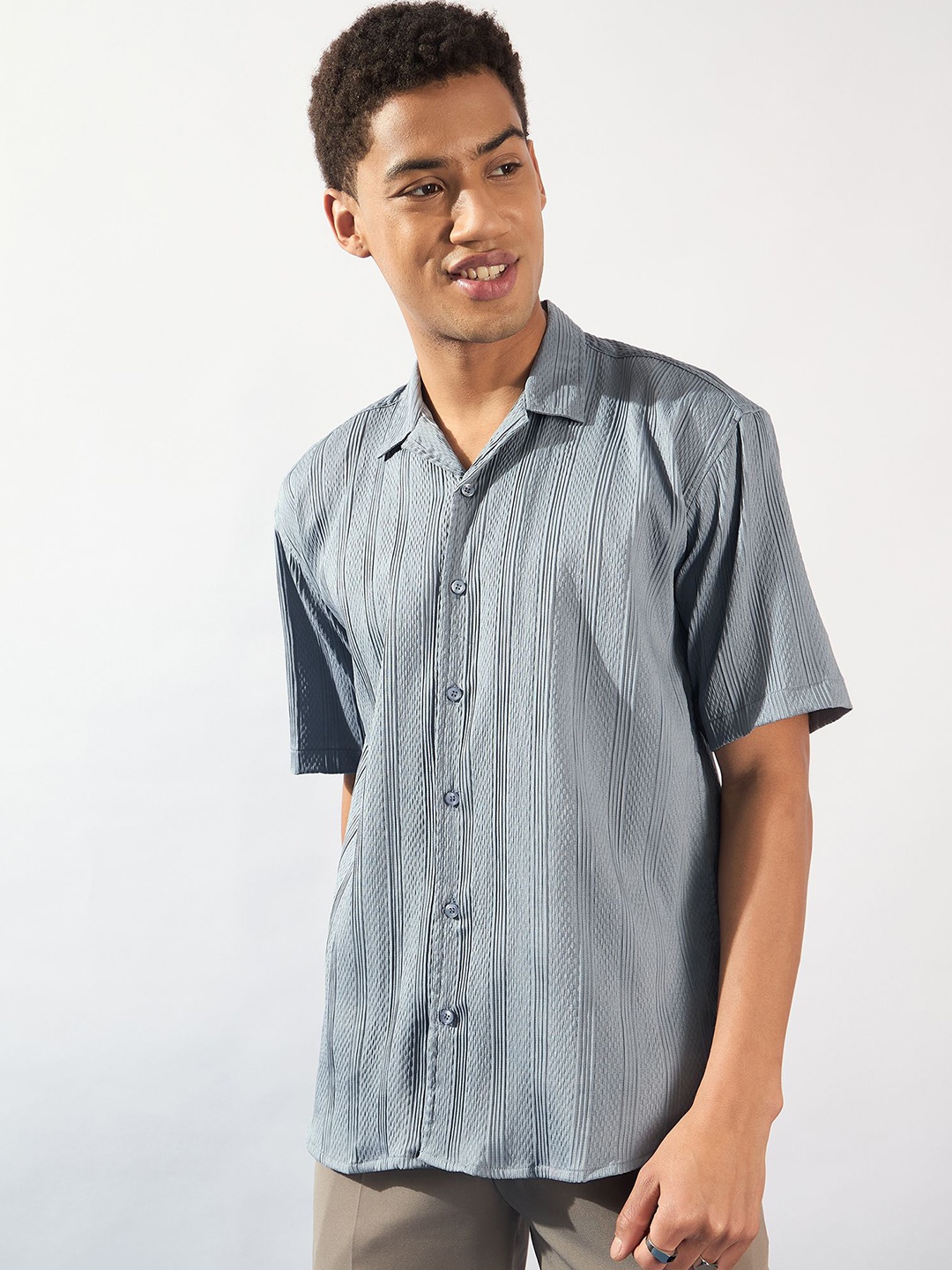 

DENNISON Men Self Design Oversized Casual Shirt, Blue