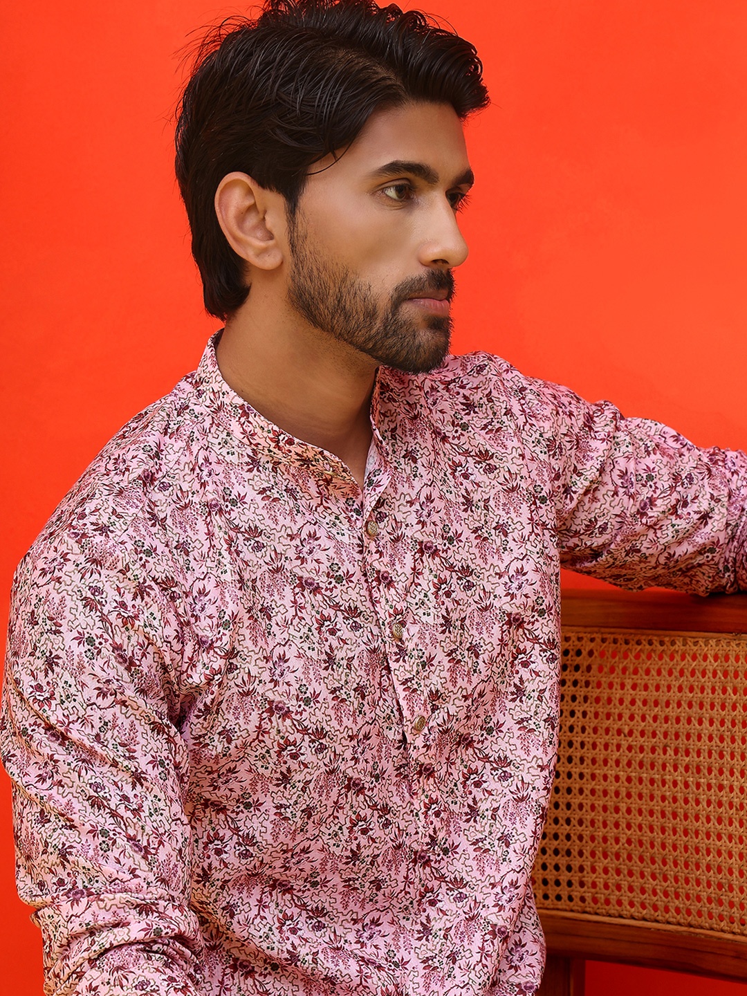 

Anouk Men Floral Printed Floral Kurta, Pink