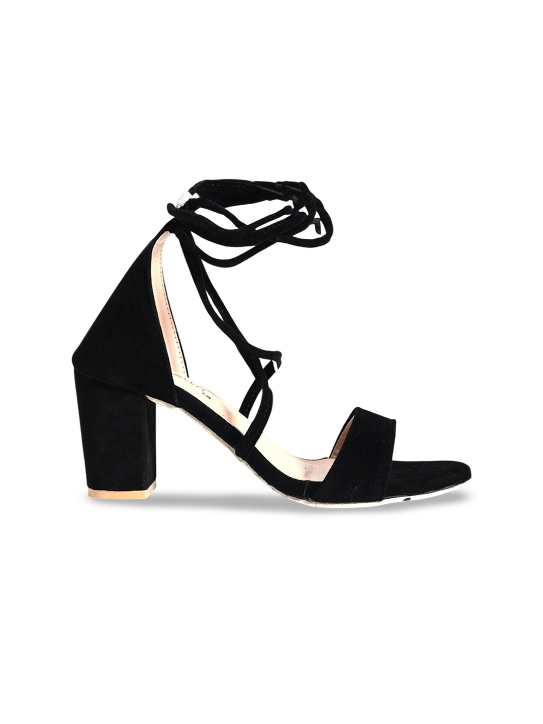

DressBerry Velvet Block Sandals with Tassels, Black