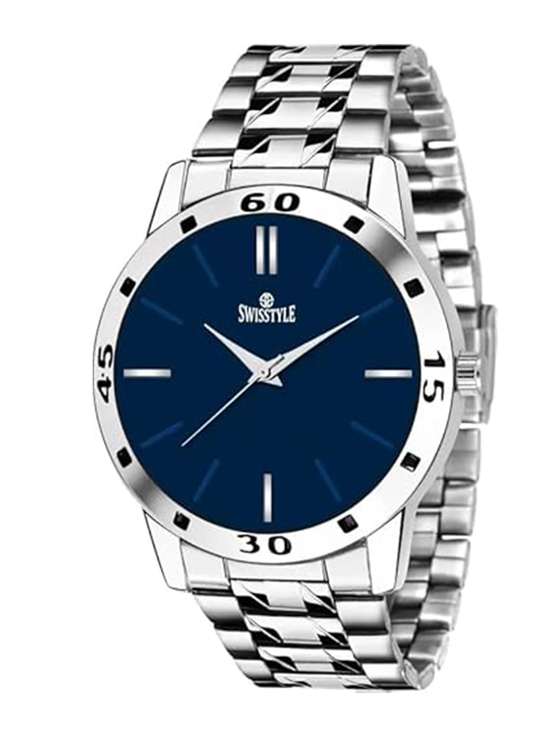 

SWISSTYLE Men Brass Embellished Dial & Stainless Steel Bracelet Style Straps Analogue Watch SS-GR076-BLU-CH, Blue