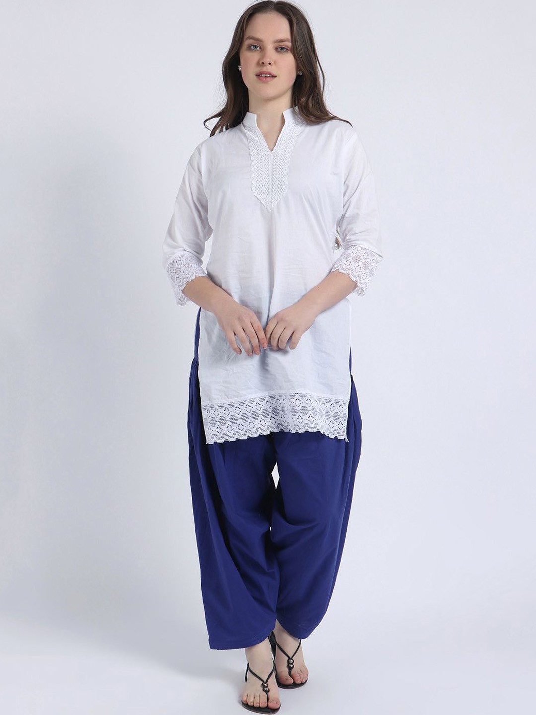 

Trendzmy Women Yoke Design Regular Thread Work Kurta with Salwar, White