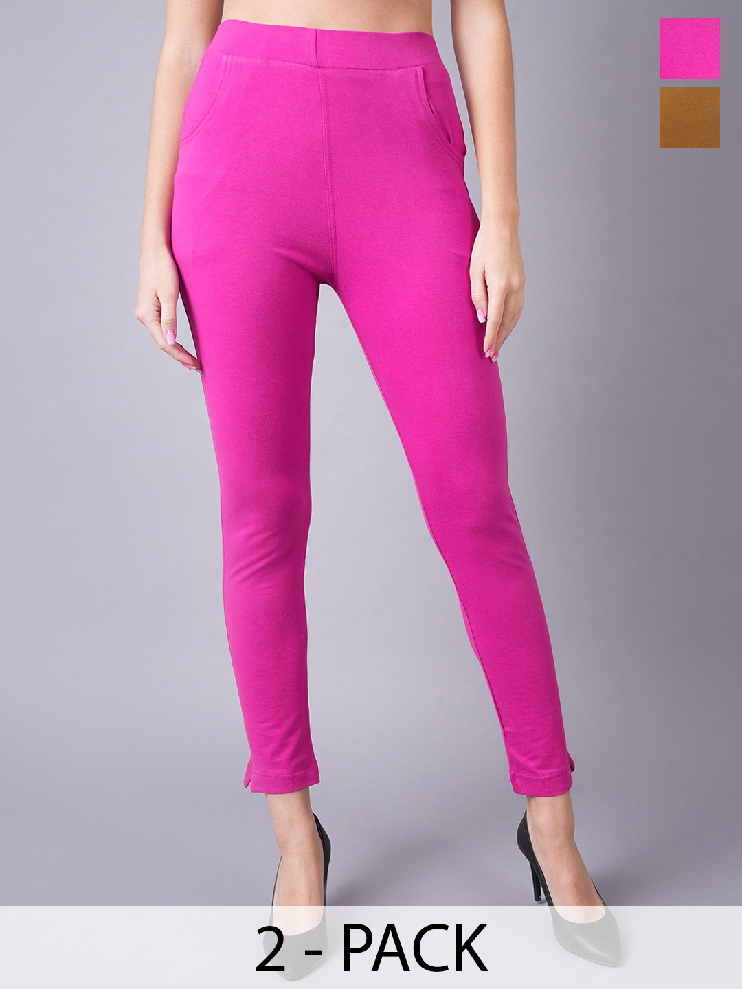 

Valles365 by S.C. Pack Of 2 Plus Size Cotton Ankle Length Leggings, Magenta