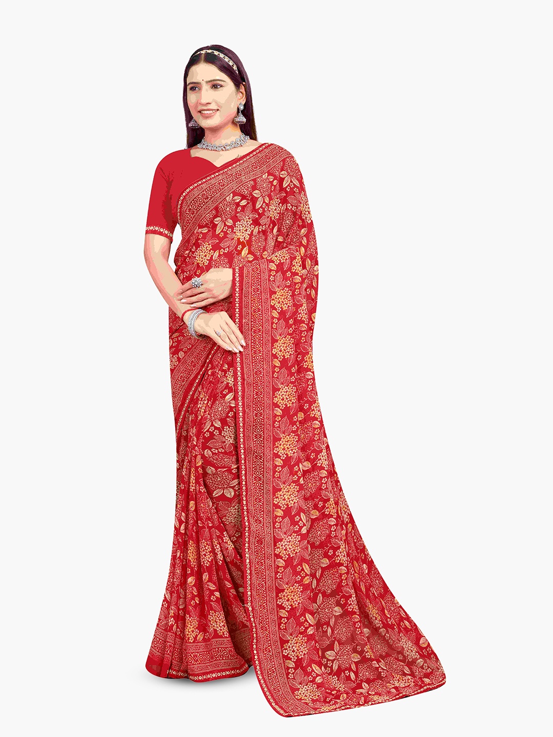 

shree krishna fashion Woven Design Zari Art Silk Saree, Red