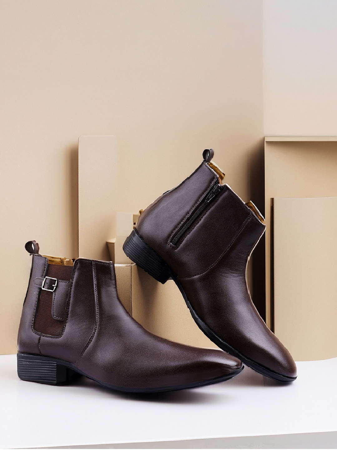 

riffway Men Block Heeled Chelsea Boots, Brown