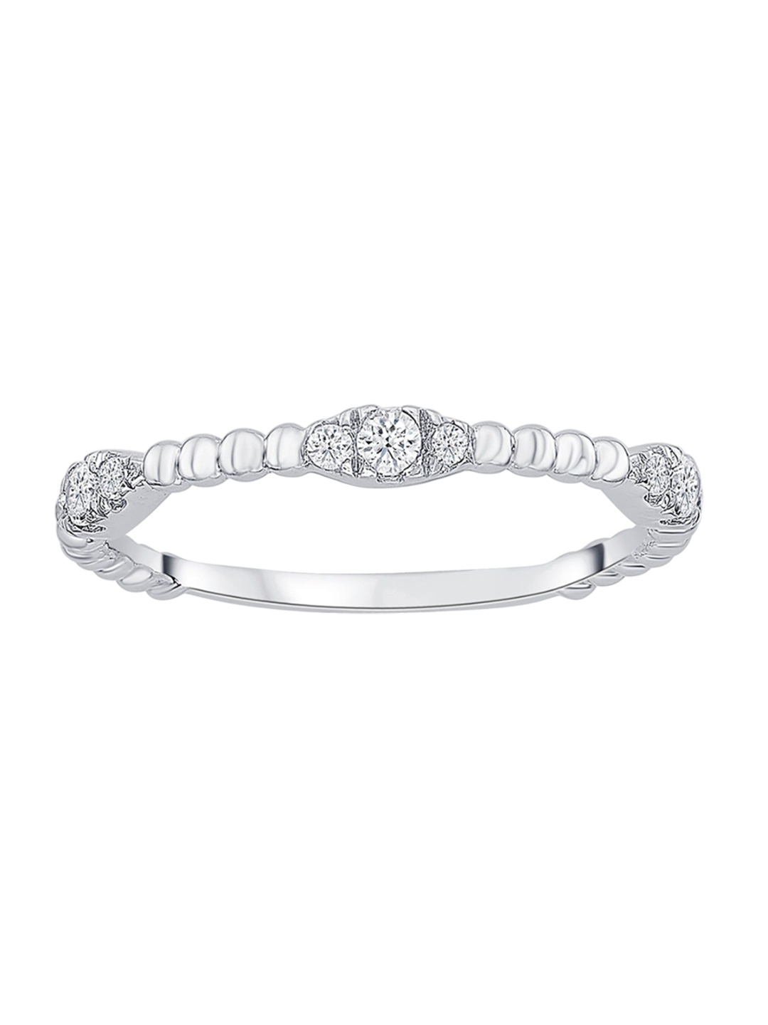 

Nipura 925 Sterling Silver Rhodium-Plated CZ Studded Glimmer Stackable Finger Ring