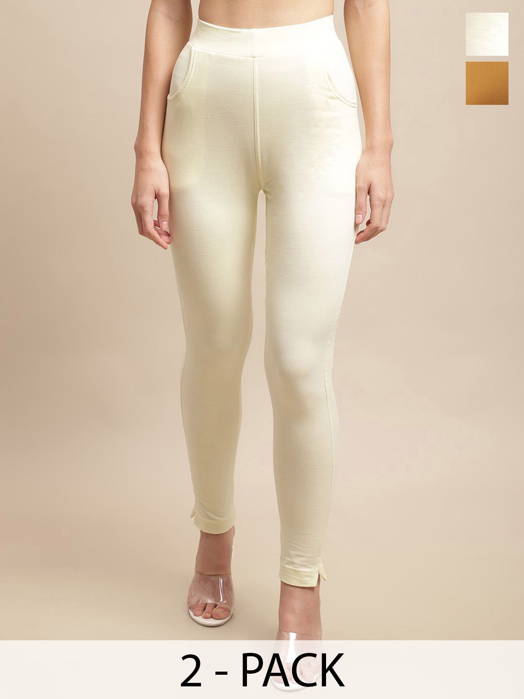 

Valles365 by S.C. Pack Of 2 Mid-Rise Ankle-Length Leggings, Cream