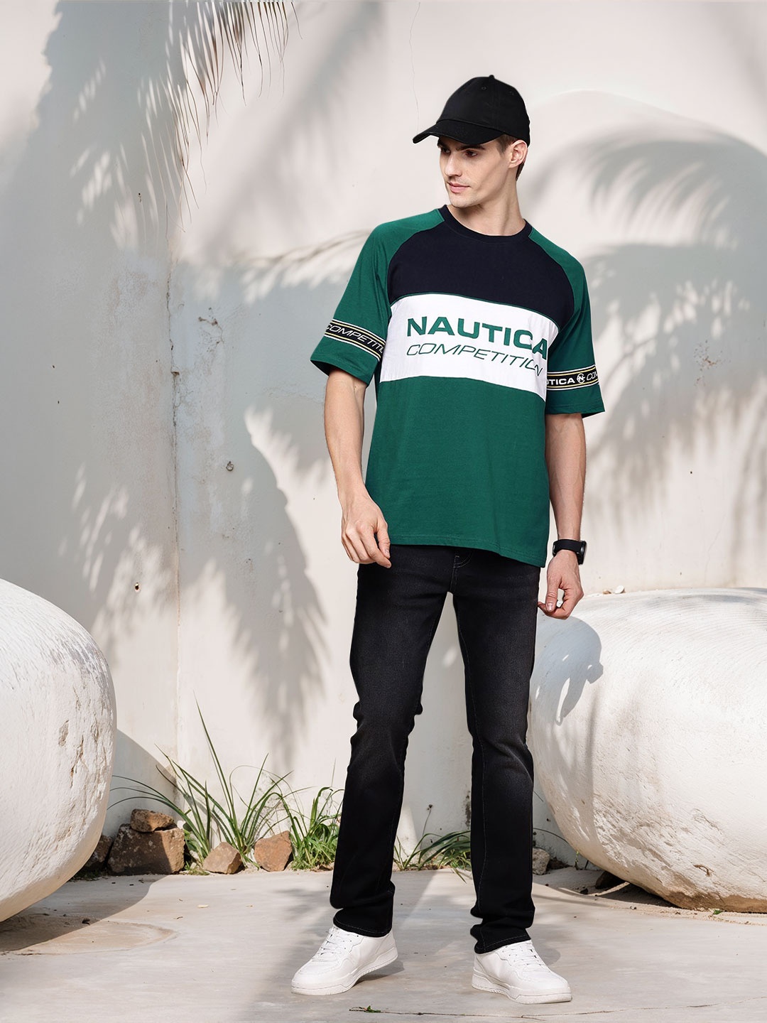 

Nautica High IQ Colourblocked Pure Cotton T-shirt, Green