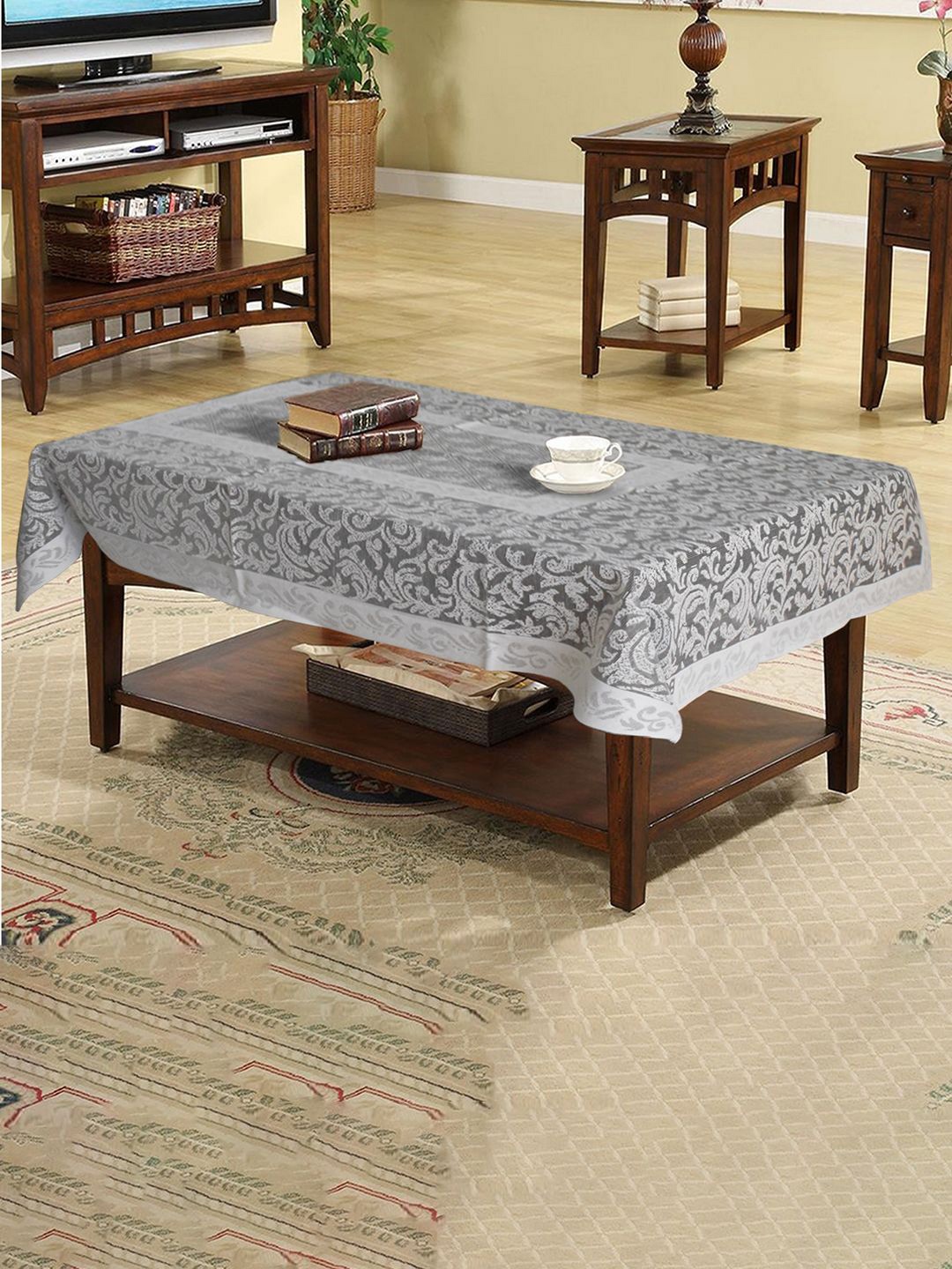 

Kuber Industries White Floral Cotton 4-Seater Table Cover