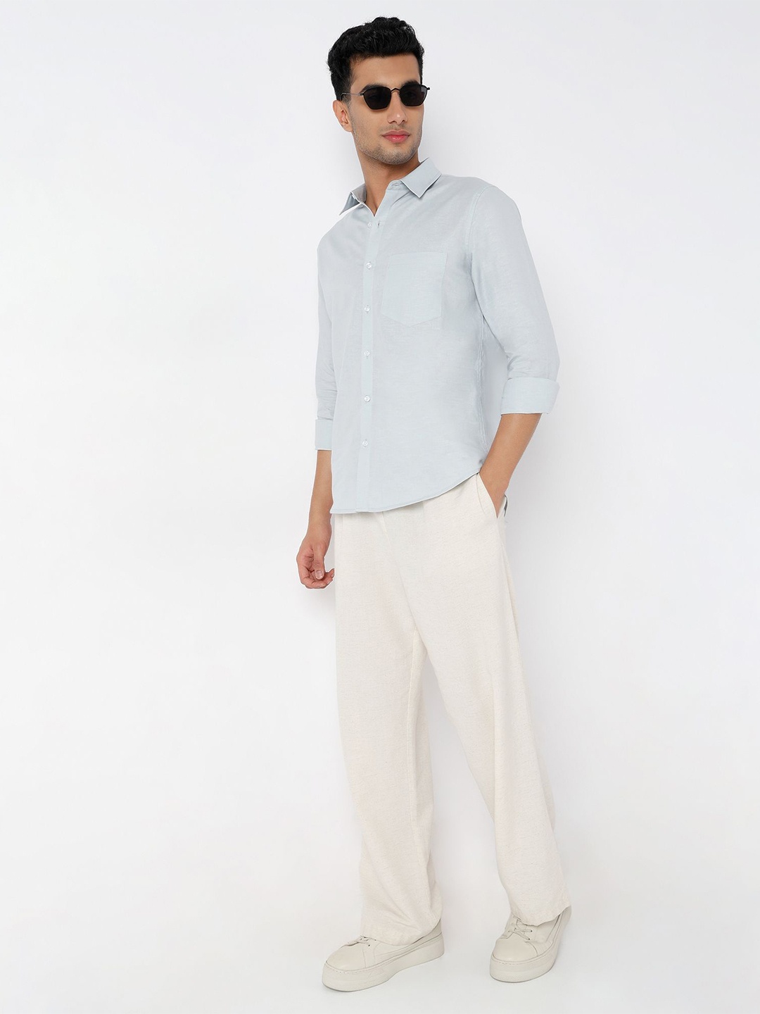 

MARK & ALBERT Men Linen Casual Shirt, Grey