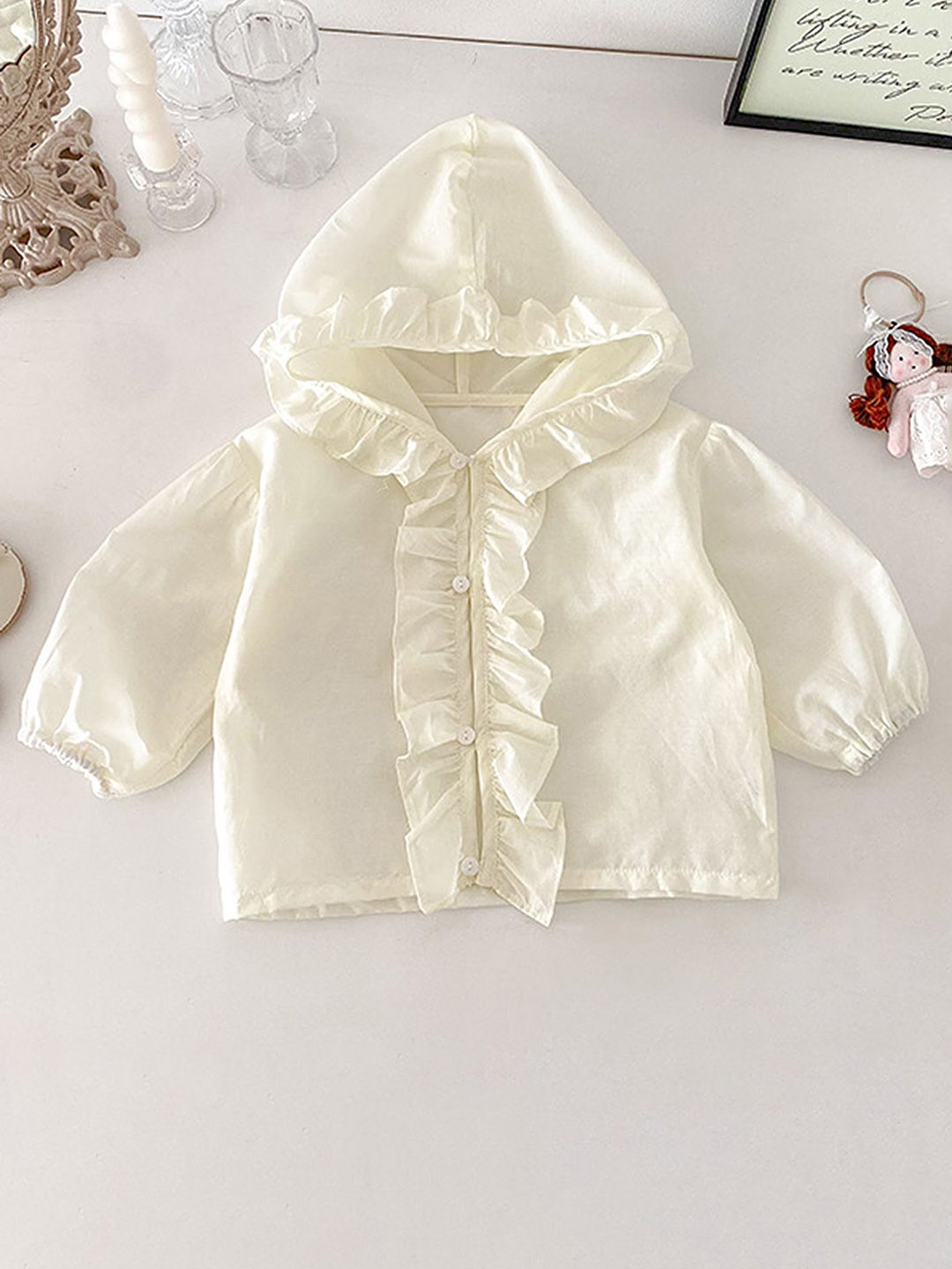 

LULU & SKY Girls Washed Checked Cotton Crop Denim Jacket, Beige
