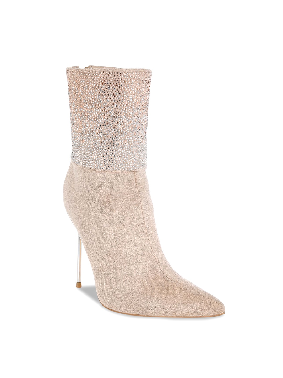 

London Rag Women Rhinestones Embellished Foldover Boots, Beige