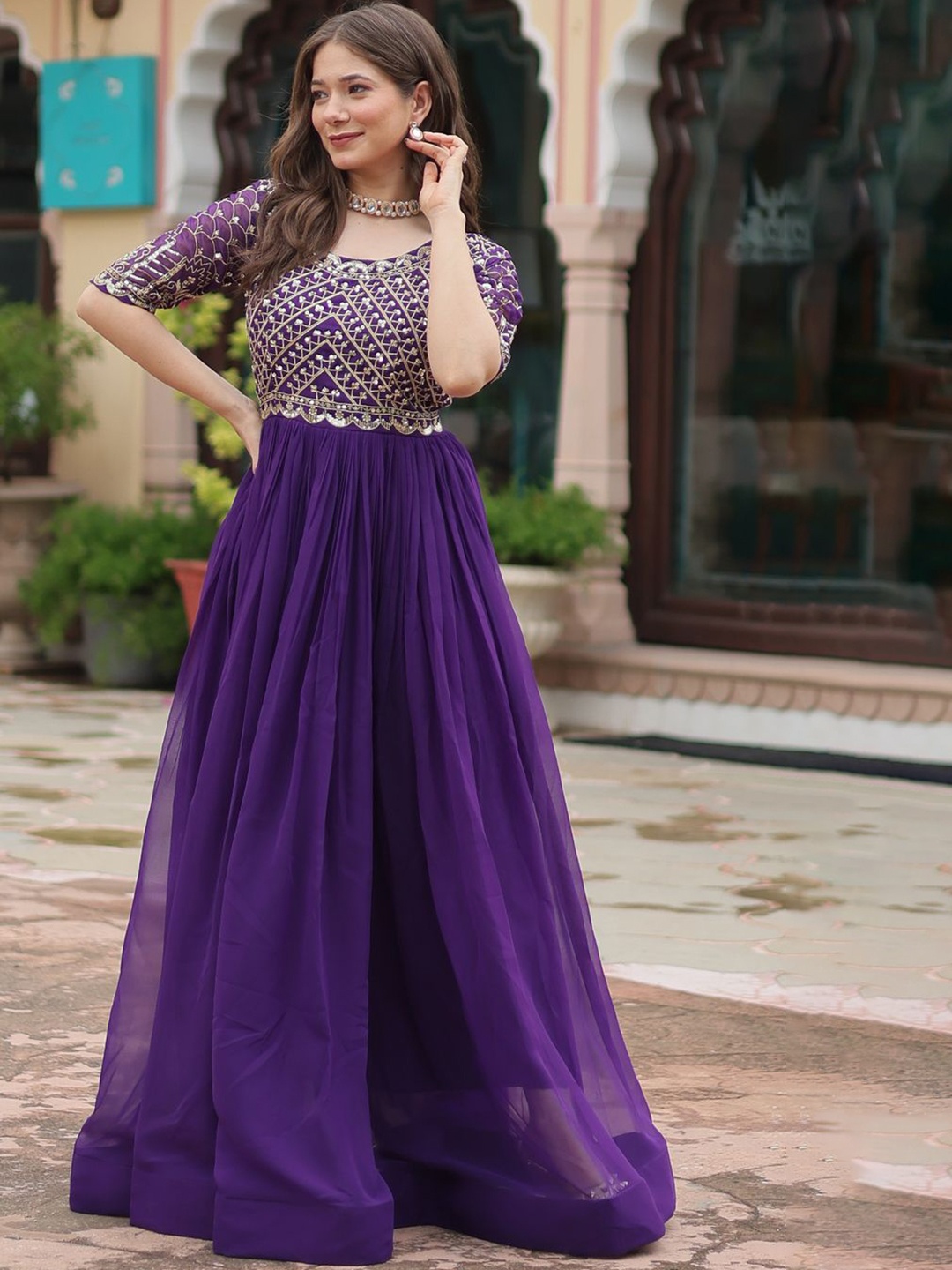 

Anara Women Embroidered Georgette Anarkali Kurta, Purple
