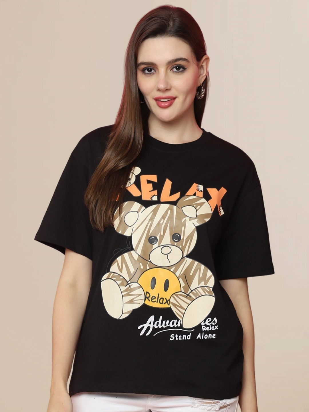 

Dreambe Women Printed T-shirt, Black