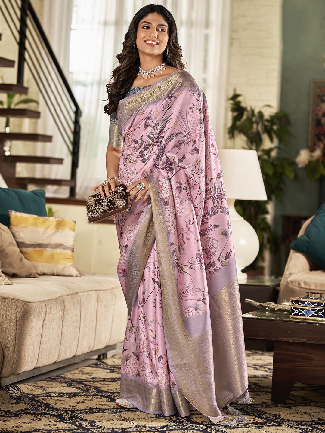 

LeeliPeeri Designer Woven Design Zari Silk Cotton Saree, Pink