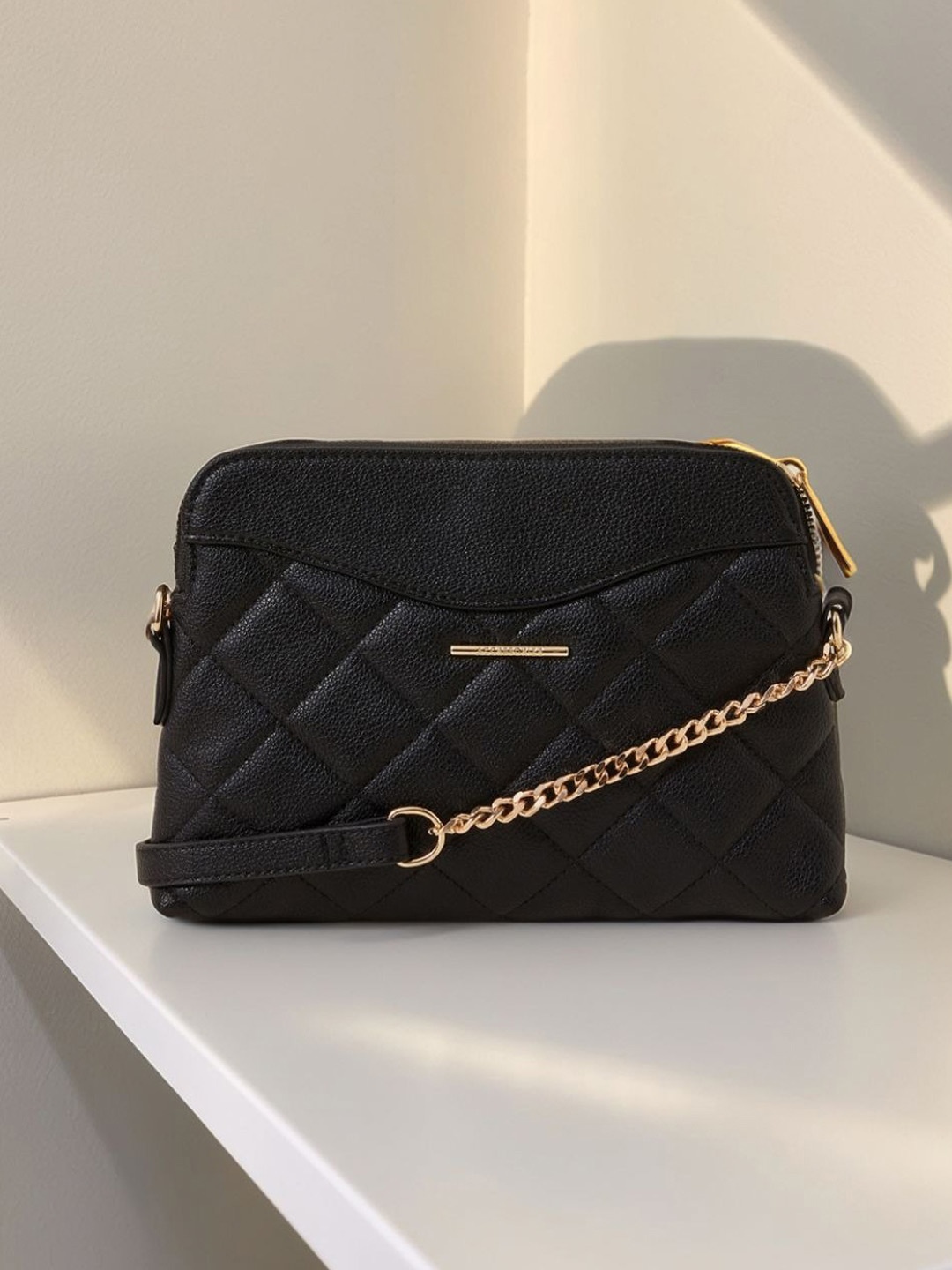 

Accessorize PU Structured Sling Bag with Quilted, Black