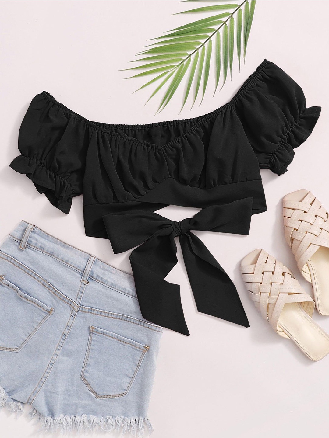 

NiloBerry Bardot Crop Top, Black